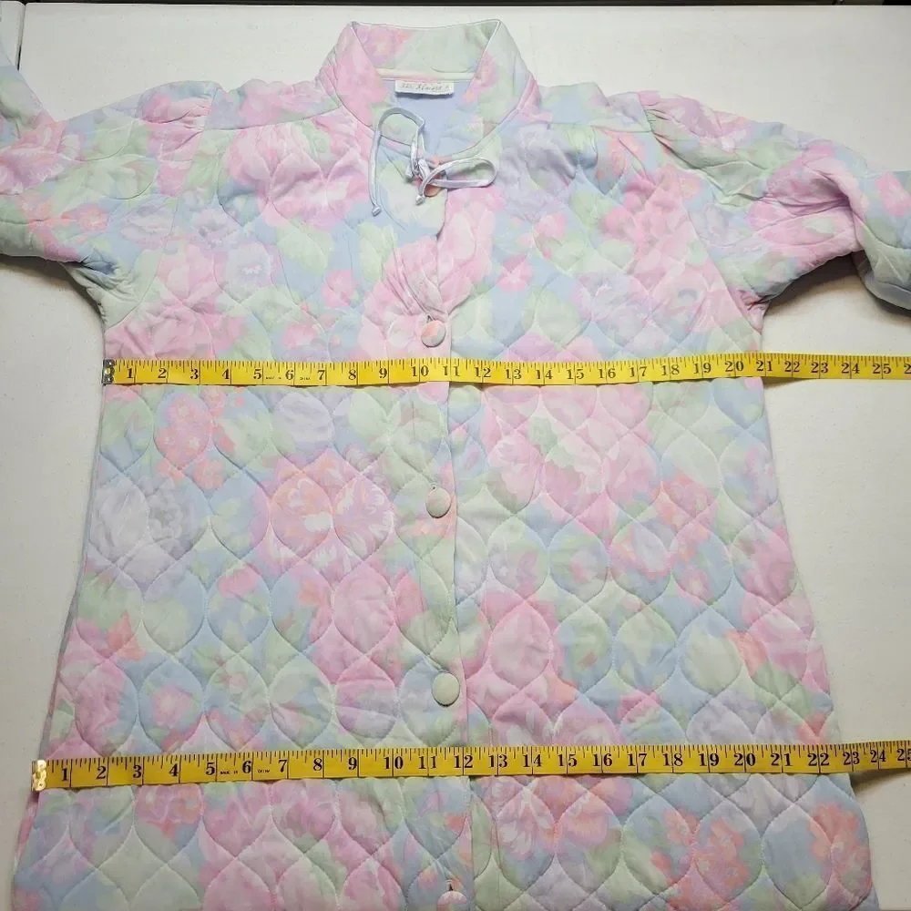 Miss Elaine Vintage Button Down Floral Quilted Robe Pastel
